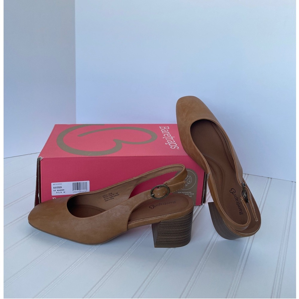 NEW Baretraps Ester Slingback Pump Block Heel Sz 9.5 Almond Square Toe Cushioned